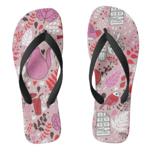 Tasty pattern with birds and flowers jandals
