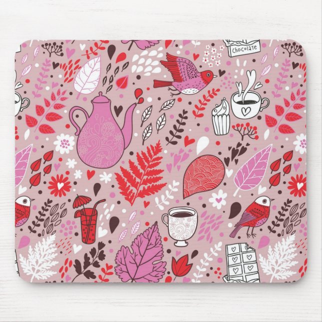 Tasty pattern with birds and flowers mouse pad (Front)