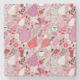 Tasty pattern with birds and flowers stone coaster
