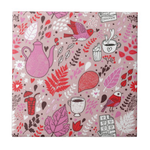 Tasty pattern with birds and flowers tile