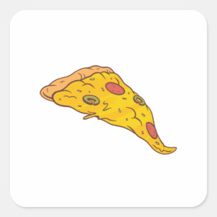 Tasty Piece of Pizza Cartoon Design Square Sticker