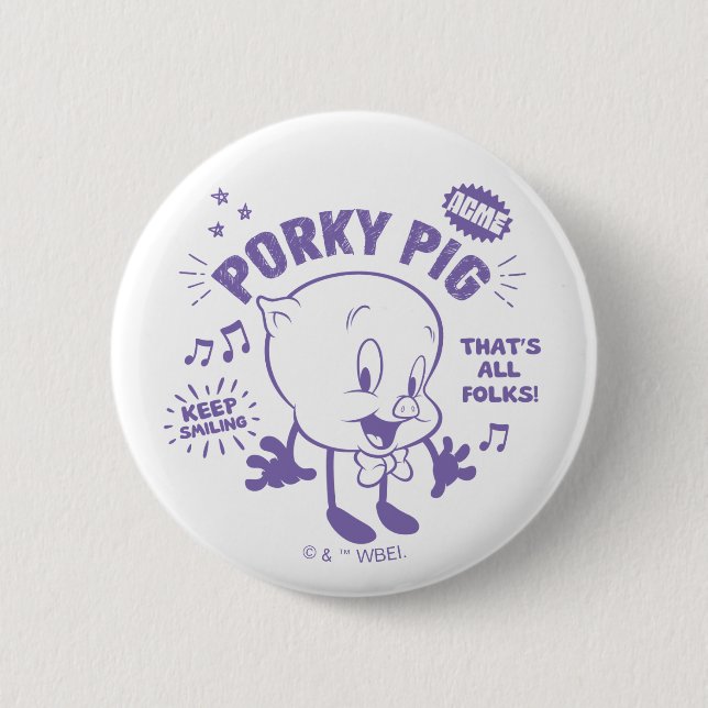 Tasty Retro Porky Pig 6 Cm Round Badge (Front)