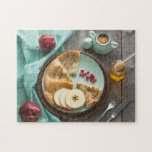 Tasty Rustic Breakfast Crepes Apples Honey Food Jigsaw Puzzle<br><div class="desc">This gorgeous jigsaw puzzle features the tasty breakfast crepes and apple with honey on a rustic table setting #breakfast #food #crepes #pancakes #jigsawpuzzle #gifts #fun #stockingstuffers #games</div>