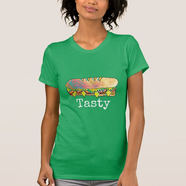 Tasty sub sandwich cute food art T-Shirt (Front)