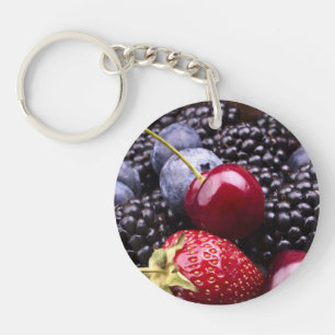 Tasty Summer Fruits On A Wooden Table Key Ring