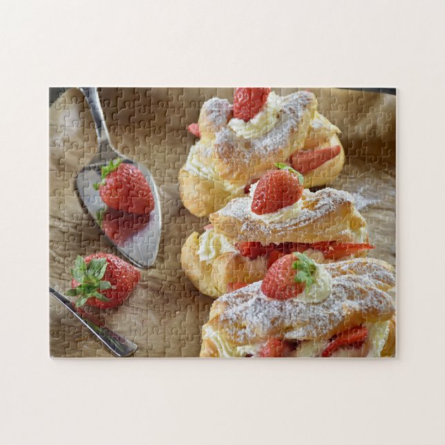 Tasty Sweet Strawberry Eclairs Pastry Food Summer Jigsaw Puzzle (Horizontal)