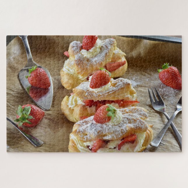 Tasty Sweet Strawberry Eclairs Pastry Food Summer Jigsaw Puzzle (Horizontal)