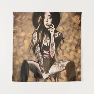 Tatooed Woman in Gold Tapestry