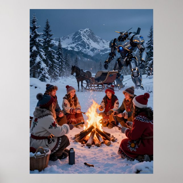 Tatra Winter Campfire Sleigh Scene Poster (Front)
