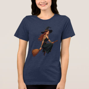 Tatted Witch Sat Astride A Besom Vector Art Tri-Blend Shirt