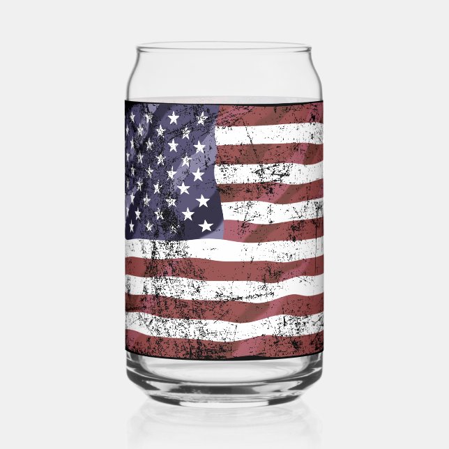 Tattered American flag  Can Glass (Front)