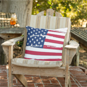 Tattered American Flag Outdoor Cushion