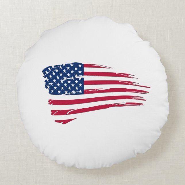 Tattered American Flag Round Cushion (Back)