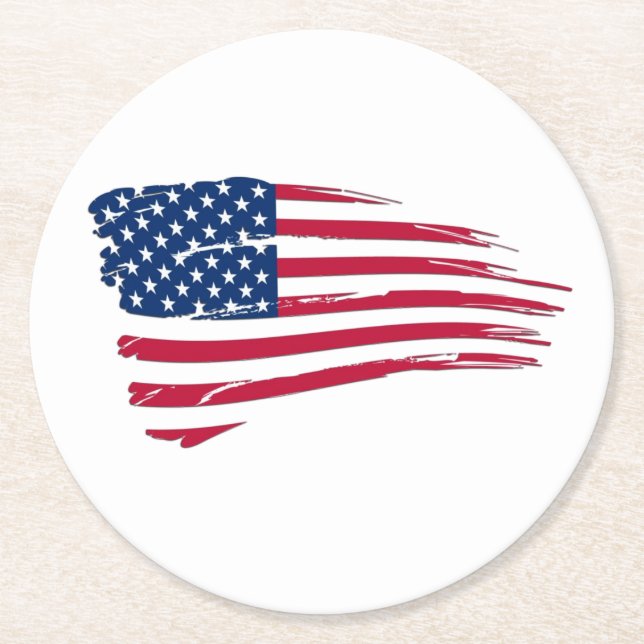 Tattered American Flag Round Paper Coaster (Front)