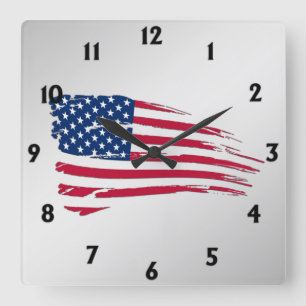 Tattered American Flag Square Wall Clock