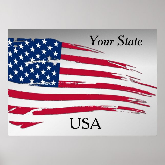 Tattered American Flag Your State USA Poster (Front)
