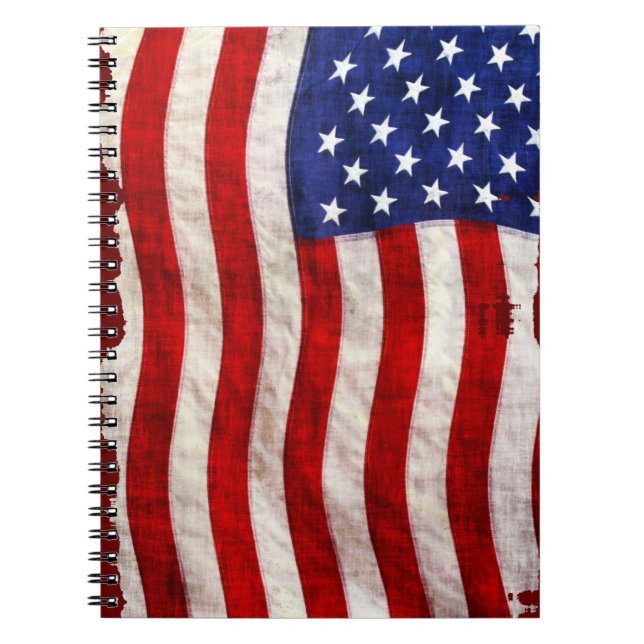 Tattered Patriotic USA Flag, United States Spiral Notebook (Front)