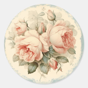 Tattered Romance, Peach Shabby Chic Classic Round Sticker