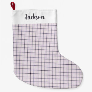 Tattersall Pattern Violet White Dark Blue Plaid Large Christmas Stocking