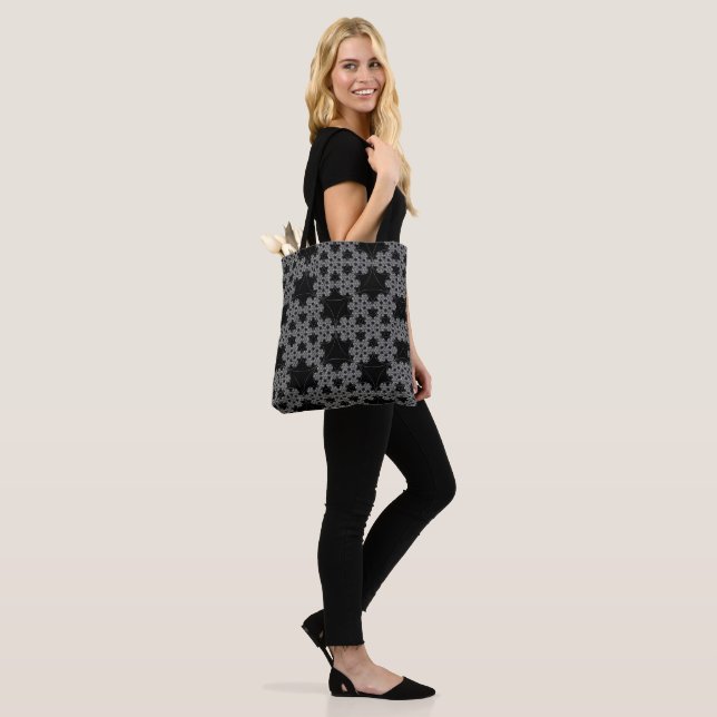 Tatting Fractal Snowflake Design Crochet B&W Tote Bag (On Model)