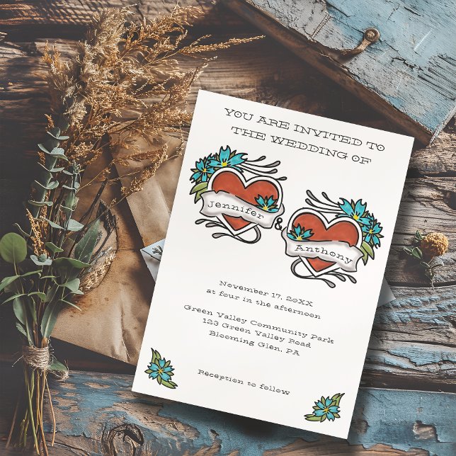 Tattoed Hearts Tattoo Graphic Wedding Invitation (Creator Uploaded)