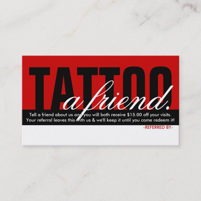 tattoo a friend referral program card (Front)