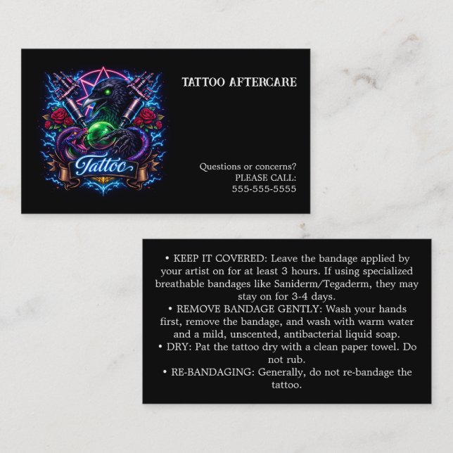 Tattoo Aftercare Instructions Business Card (Front/Back)