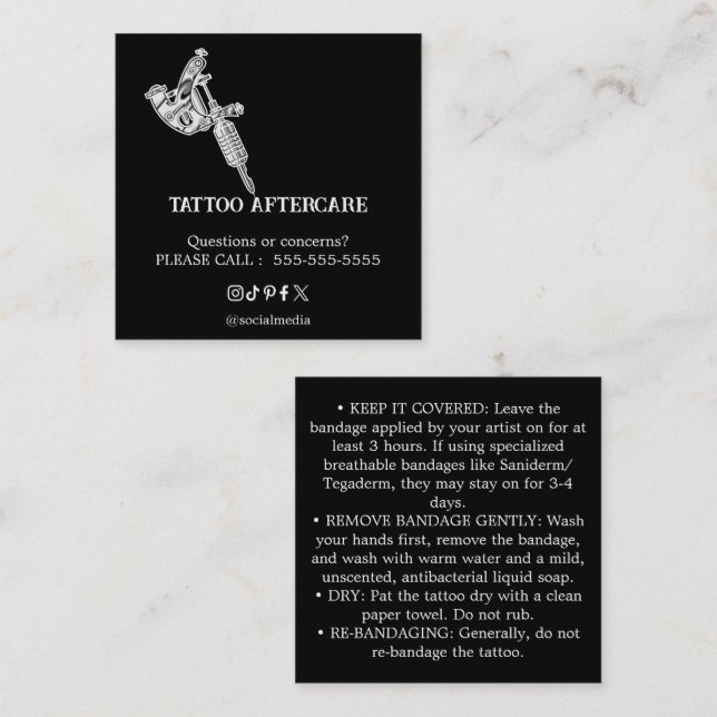 Tattoo Aftercare Instructions Business Card (Front/Back)