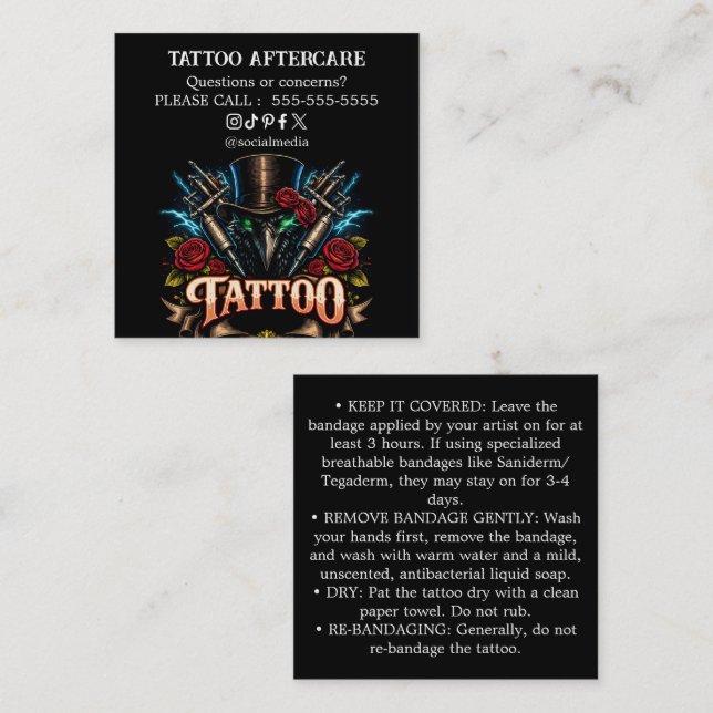 Tattoo Aftercare Instructions Business Card (Front/Back)