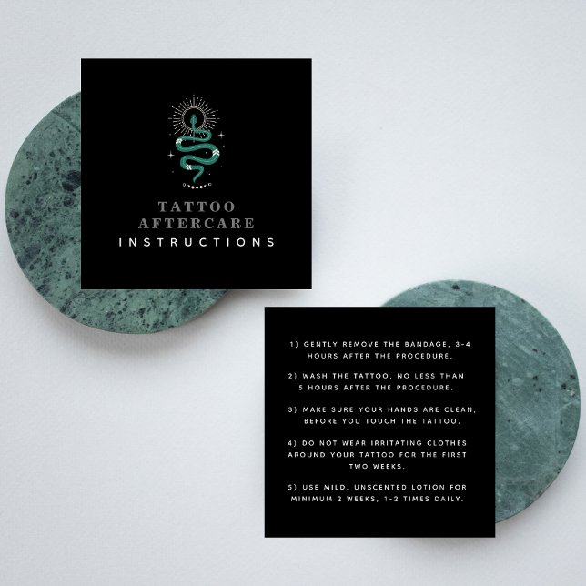 Tattoo Aftercare Instructions Mystic Snake Moon    Square Business Card (Creator Uploaded)