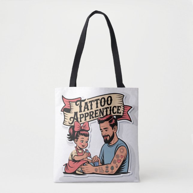 Tattoo Apprentice – Cute Cartoon Dad & Daughter Tote Bag (Front)
