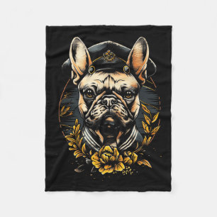 Tattoo Art French Bulldog Traditional Sailor  Fleece Blanket
