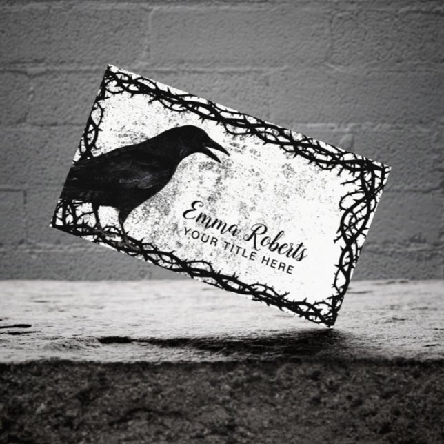 Tattoo Art Gothic Crow Black Thorn Vine Framed Business Card (Creator Uploaded)