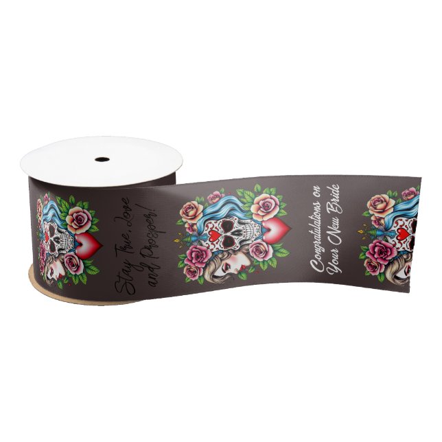 Tattoo art inspired unisex custom message satin ribbon (Spool)