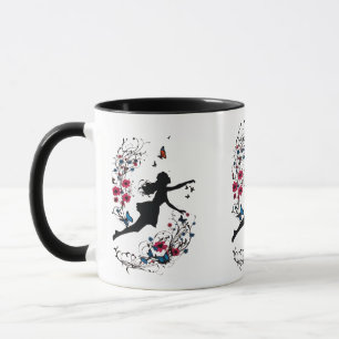Tattoo Art Style Girl with Butterflies & Flowers Mug