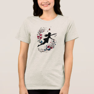 Tattoo Art Style Girl with Butterflies & Flowers Tri-Blend Shirt