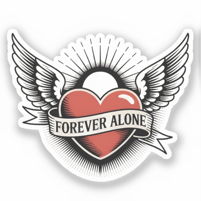 Tattoo Art: Winged Heart with "Forever Alone" (Front)
