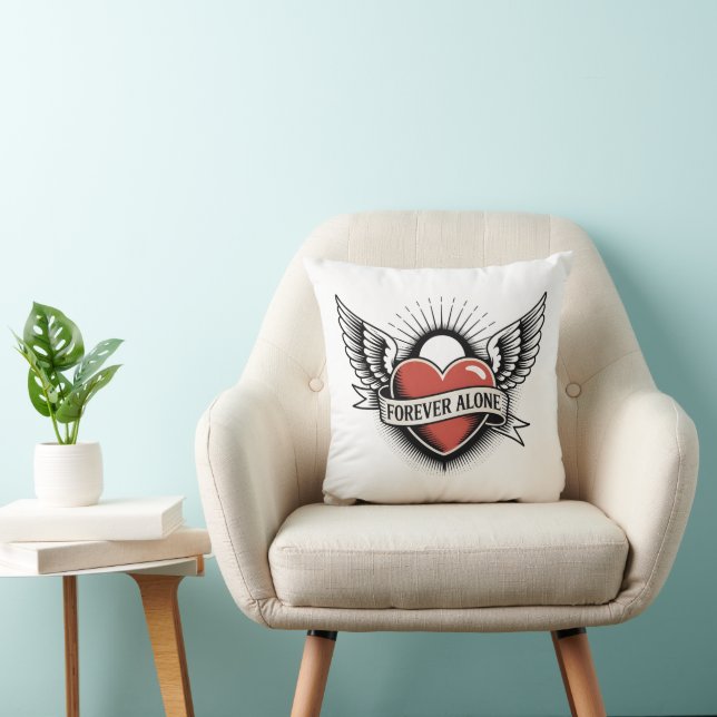 Tattoo Art: Winged Heart with "Forever Alone" Cushion (Chair)