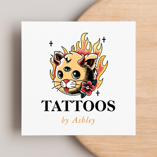 Tattoo Artist Add Your Social Media Creative Artsy Square Business Card (Creator Uploaded)