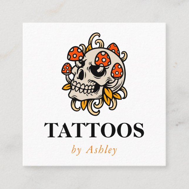 Tattoo Artist Add Your Social Media Creative Skull Square Business Card (Front)