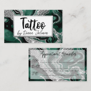 Tattoo Artist Appointment Reminder Silver Green Business Card