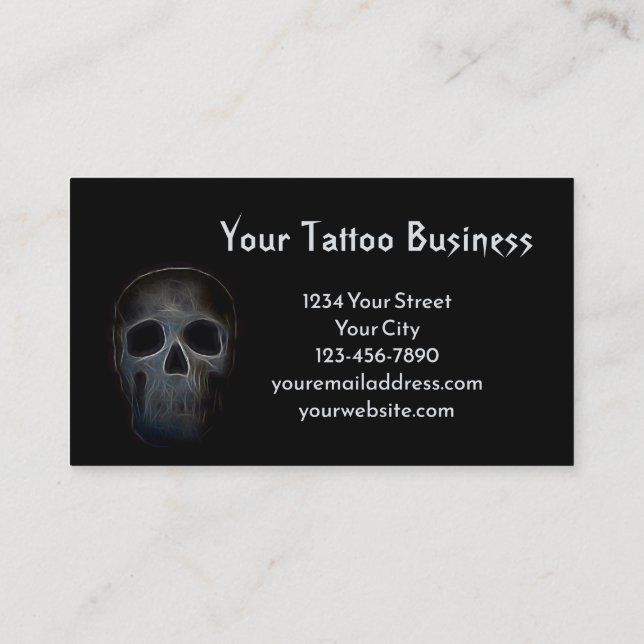 Tattoo Artist Black And White Goth Skull Design Business Card (Back)