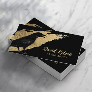 Tattoo Artist Black Crow Modern Gold Brush Stroke Business Card