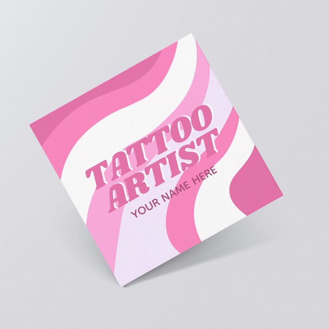 Tattoo Artist Cute Pink & White Funky Colourful Square Business Card (Creator Uploaded)