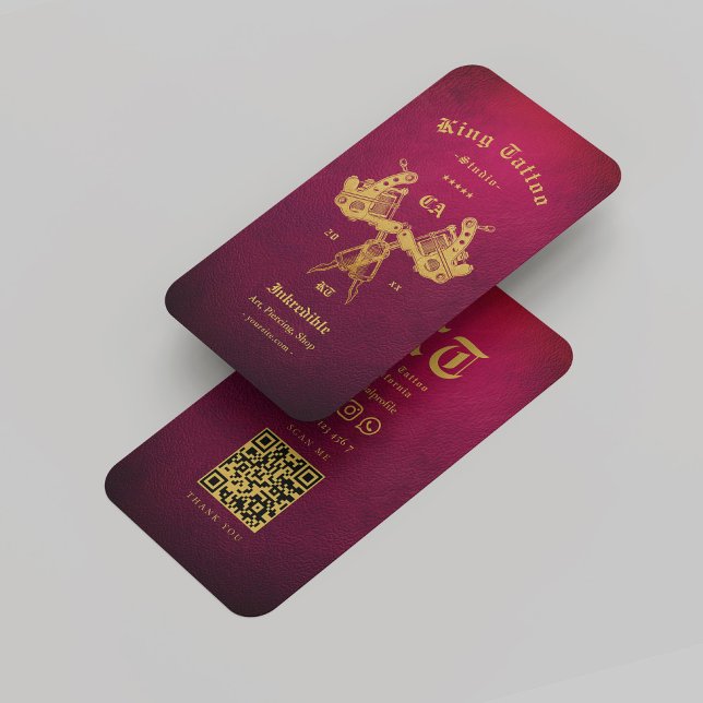 Tattoo Artist Gold Red Monogram Modern  Business Card (Tattoo Artist Gold Red Monogram Modern Business Card
)