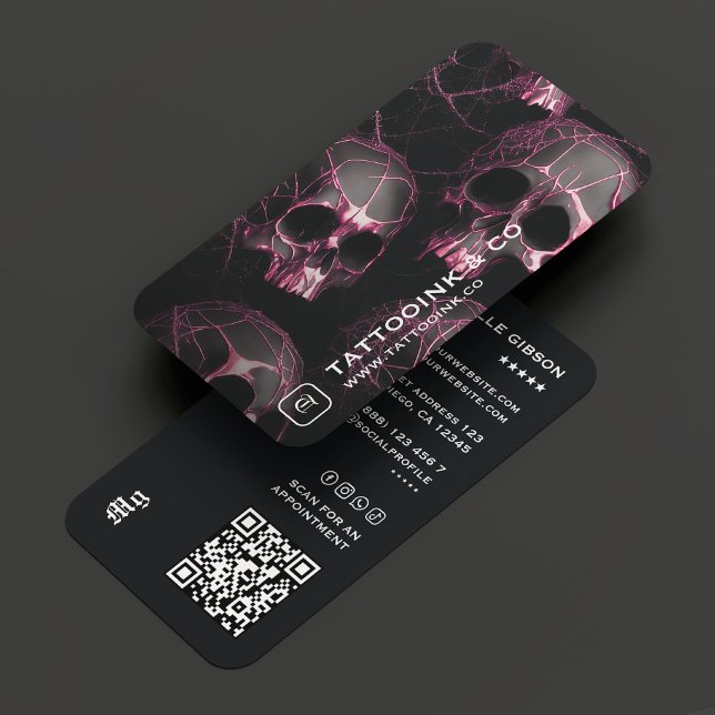 Tattoo Artist Goth Skull Initial Logo Photo Black Business Card (Creator Uploaded)