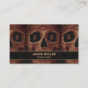 Tattoo Artist Gothic Brown Skull Black Background Business Card