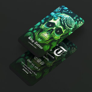 Tattoo Artist Green Skull Goth Tattooist Business Card