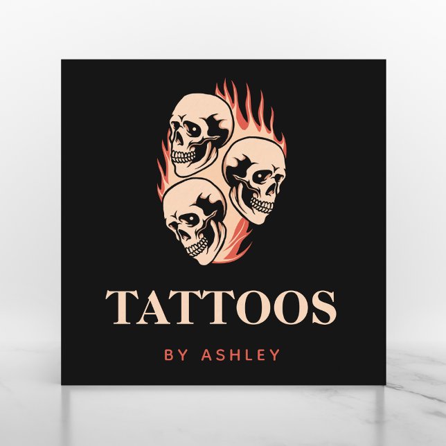 Tattoo Artist Modern Burning Skulls Gothic Cool    Square Business Card (Creator Uploaded)