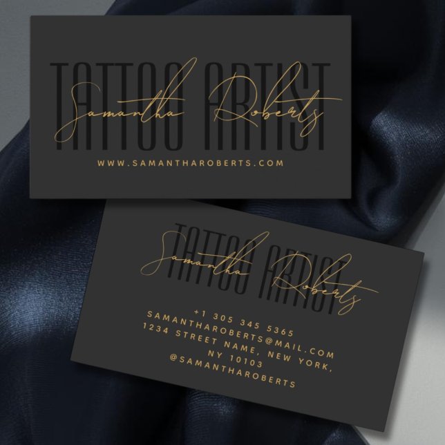 Tattoo artist modern typography script gray black business card (Creator Uploaded)
